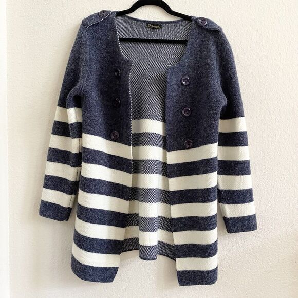 Baciano Stripe Print Open Gray Front Sweater Jacket Large - Picture 1 of 8